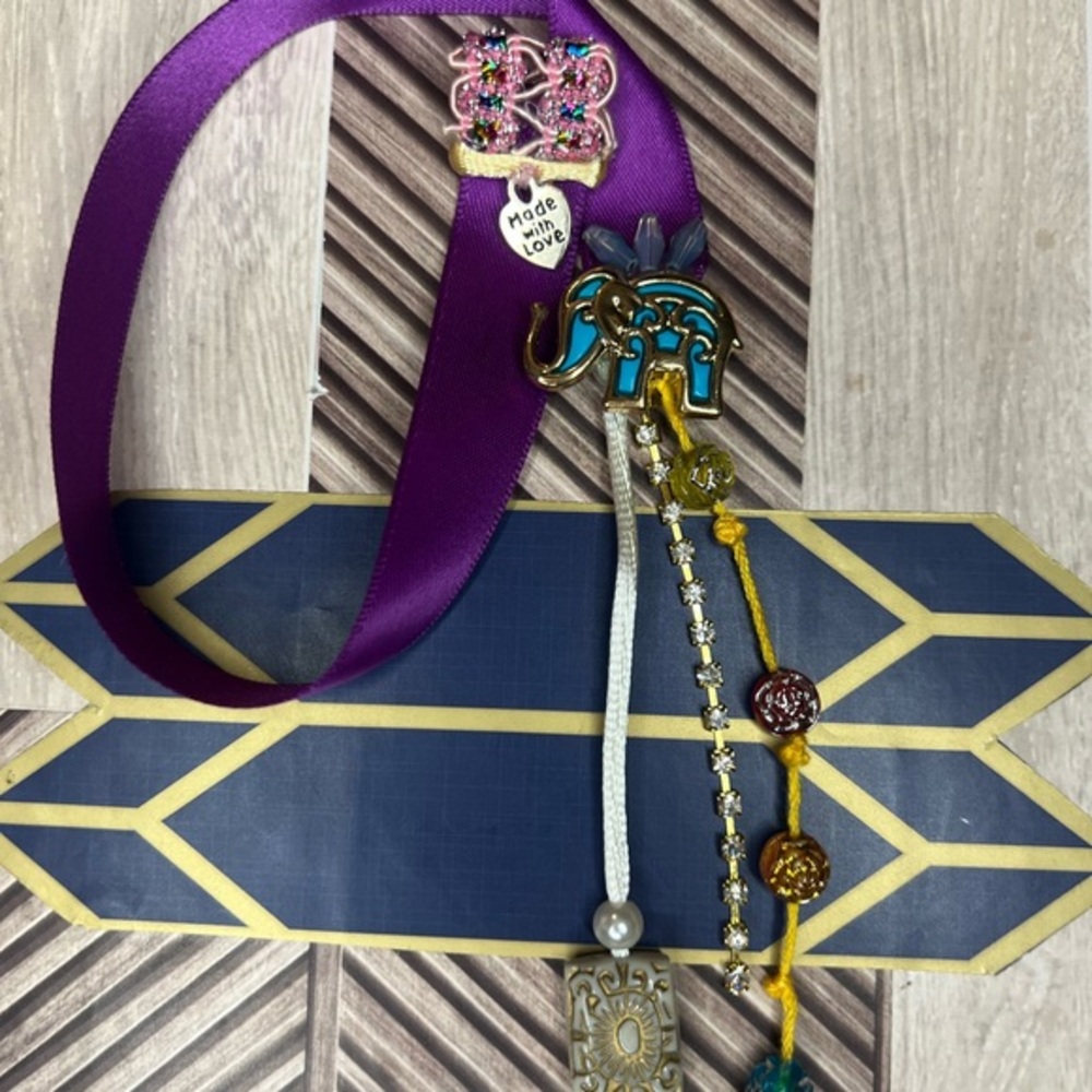 Handmade Unique Elephant Charm Bookmark Set of 4 - Purple and Gold